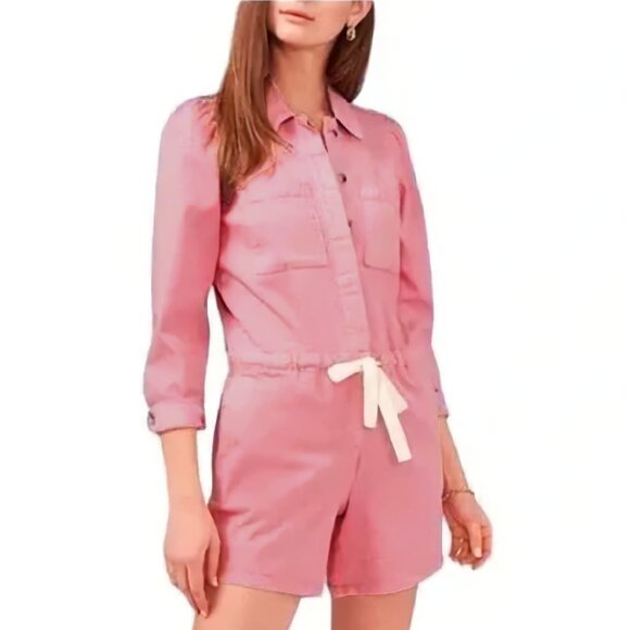 NEW 1. State Twill Cotton Blend Romper in Blush with Drawstring Waist, Size M - Picture 3 of 16